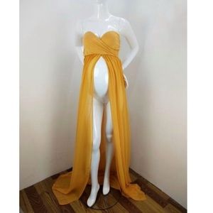 Golden Yellow split front Maternity Shoot dress
